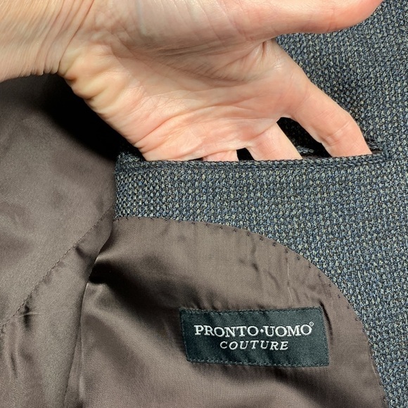 Pronto Uomo Couture 100% Wool Blazer Navy/Grey Size 44 Short - Picture 6 of 15